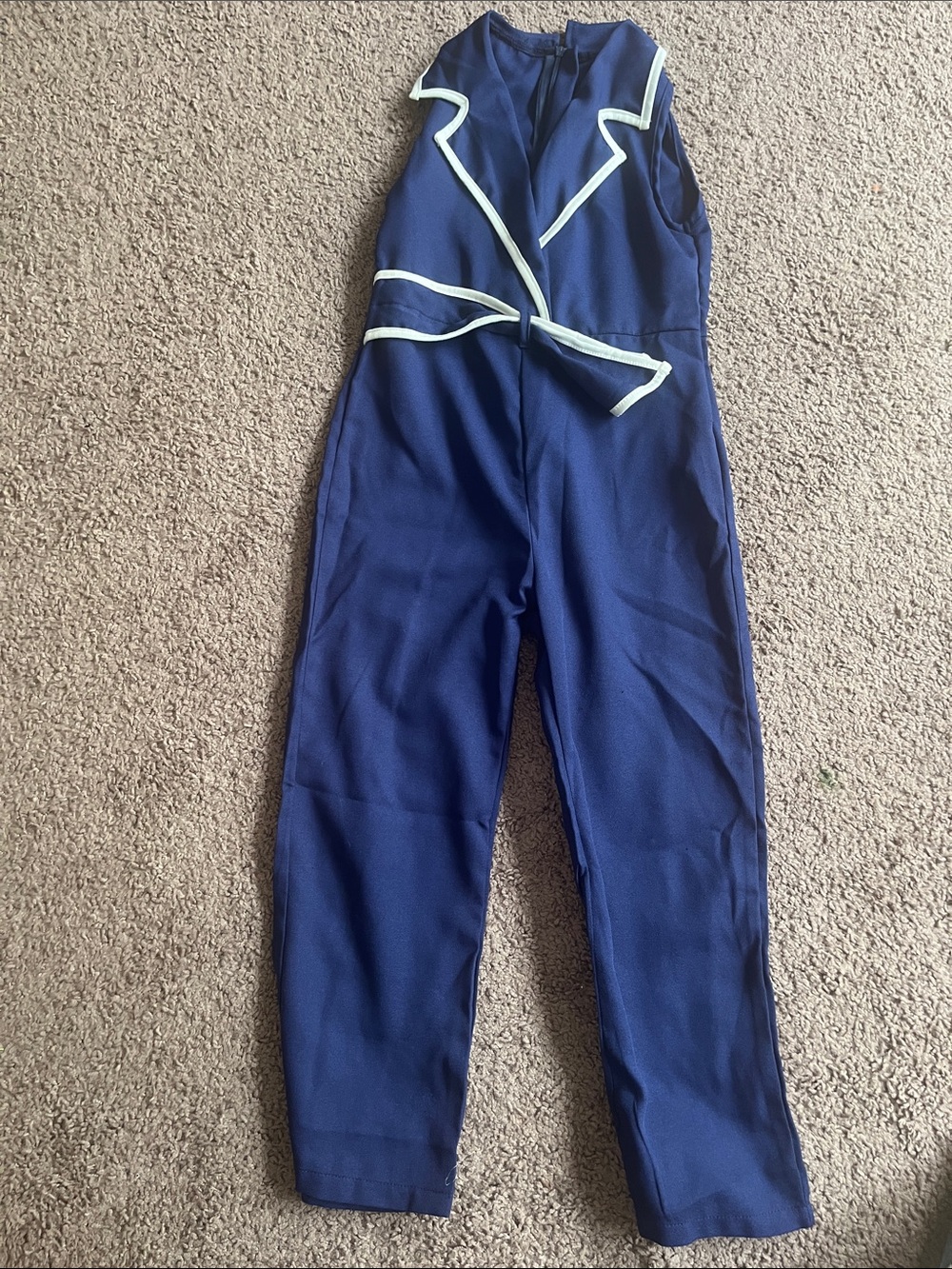 Sleeveless Navy Jumpsuit with Contrast Trim